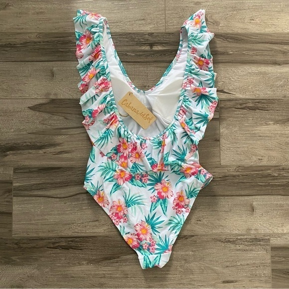 NEW Cabana Del Sol Rifle Trim One Piece Swimsuit White Pink Women’s Size Medium - Picture 4 of 8